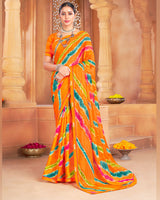 Vishal Prints Dark Orange Designer Patterned Brasso Printed Saree With Fancy Border