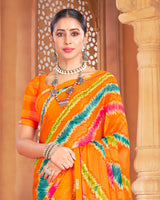 Vishal Prints Dark Orange Designer Patterned Brasso Printed Saree With Fancy Border