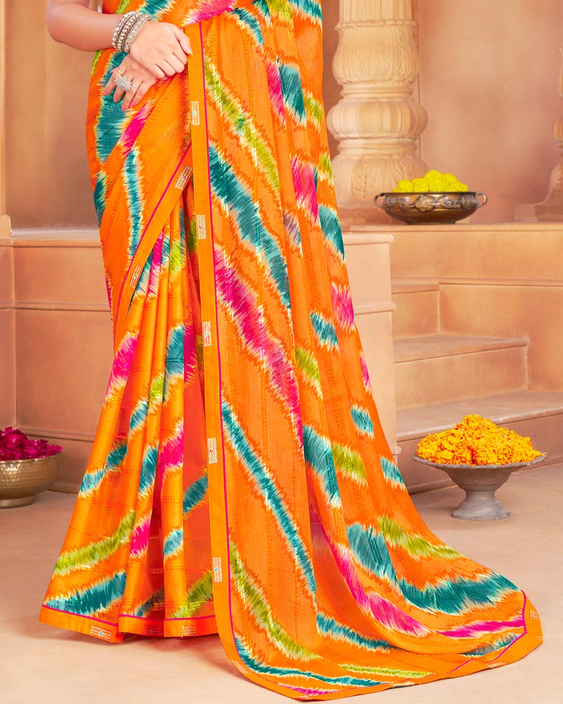 Vishal Prints Dark Orange Designer Patterned Brasso Printed Saree With Fancy Border