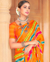 Vishal Prints Dark Orange Designer Patterned Brasso Printed Saree With Fancy Border