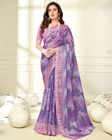 Vishal Prints Lavender Ikkat Digital Print Saree With Diamond Work And Core Piping