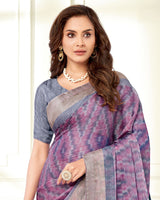 Vishal Prints Deep Magenta Ikkat Digital Print Saree With Diamond Work And Core Piping
