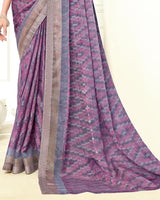 Vishal Prints Deep Magenta Ikkat Digital Print Saree With Diamond Work And Core Piping