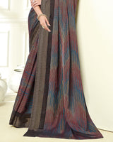 Vishal Prints Black Ikkat Digital Print Saree With Diamond Work And Core Piping