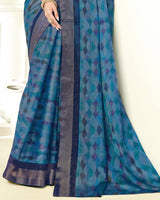 Vishal Prints Ink Blue Ikkat Digital Print Saree With Diamond Work And Core Piping