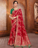 Vishal Prints Dark Red Silk Weaving Saree With Zari Border And Tassel