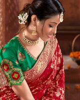 Vishal Prints Dark Red Silk Weaving Saree With Zari Border And Tassel