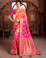 Vishal Prints Hot Pink And Orange Silk Weaving Saree With Zari Border And Tassel