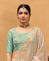 Vishal Prints Cream Designer Chiffon Saree With Diamond Work And Cut Work Embroidery Border