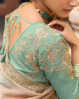 Vishal Prints Cream Designer Chiffon Saree With Diamond Work And Cut Work Embroidery Border