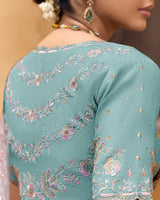 Vishal Prints Light Peach Designer Chiffon Saree With Diamond Work And Cut Work Embroidery Border