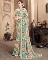 Vishal Prints Cream Criva Crepe Saree With Zari Border