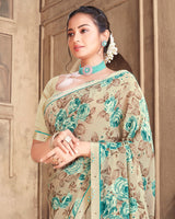 Vishal Prints Cream Criva Crepe Saree With Zari Border