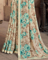 Vishal Prints Cream Criva Crepe Saree With Zari Border