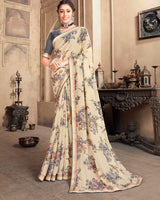 Vishal Prints Cream Criva Crepe Saree With Zari Border