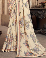 Vishal Prints Cream Criva Crepe Saree With Zari Border