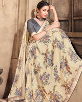 Vishal Prints Cream Criva Crepe Saree With Zari Border