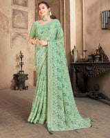 Vishal Prints Dark Sea Green Criva Crepe Saree With Zari Border