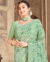 Vishal Prints Dark Sea Green Criva Crepe Saree With Zari Border