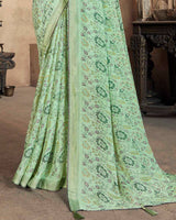 Vishal Prints Dark Sea Green Criva Crepe Saree With Zari Border