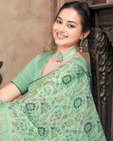 Vishal Prints Dark Sea Green Criva Crepe Saree With Zari Border