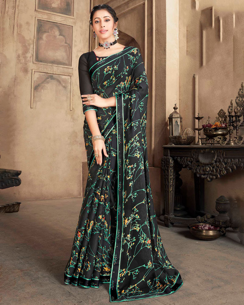 Vishal Prints Black Criva Crepe Saree With Zari Border