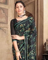 Vishal Prints Black Criva Crepe Saree With Zari Border