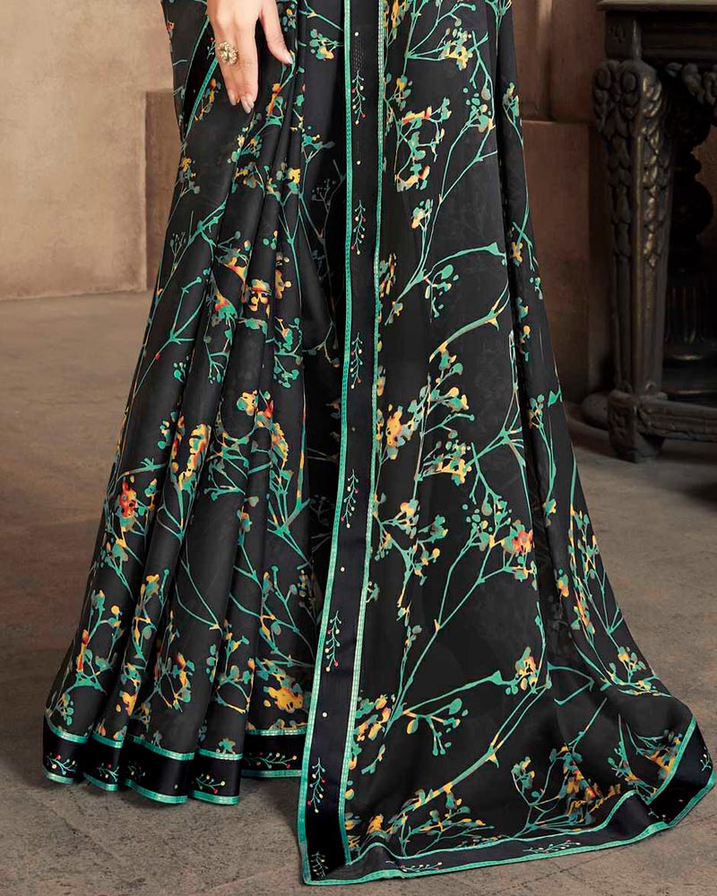 Vishal Prints Black Criva Crepe Saree With Zari Border