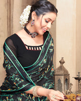 Vishal Prints Black Criva Crepe Saree With Zari Border
