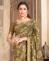 Vishal Prints Dusty Brown Criva Crepe Saree With Zari Border