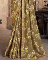 Vishal Prints Dusty Brown Criva Crepe Saree With Zari Border