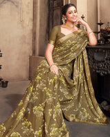 Vishal Prints Dusty Brown Criva Crepe Saree With Zari Border