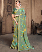Vishal Prints Light Spanish Green Criva Crepe Saree With Zari Border