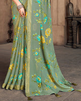 Vishal Prints Light Spanish Green Criva Crepe Saree With Zari Border