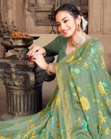 Vishal Prints Light Spanish Green Criva Crepe Saree With Zari Border