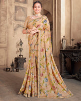 Vishal Prints Peach Criva Crepe Saree With Zari Border