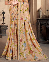 Vishal Prints Peach Criva Crepe Saree With Zari Border