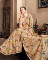 Vishal Prints Peach Criva Crepe Saree With Zari Border