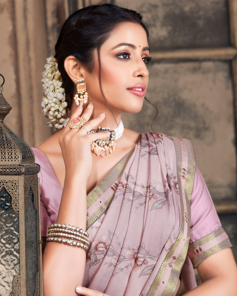 Vishal Prints Lavender Criva Crepe Saree With Zari Border