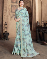 Vishal Prints Pastel Light Blue Criva Crepe Saree With Zari Border