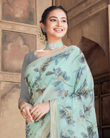 Vishal Prints Pastel Light Blue Criva Crepe Saree With Zari Border