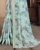 Vishal Prints Pastel Light Blue Criva Crepe Saree With Zari Border