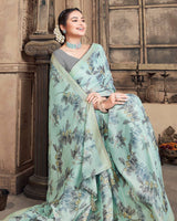 Vishal Prints Pastel Light Blue Criva Crepe Saree With Zari Border