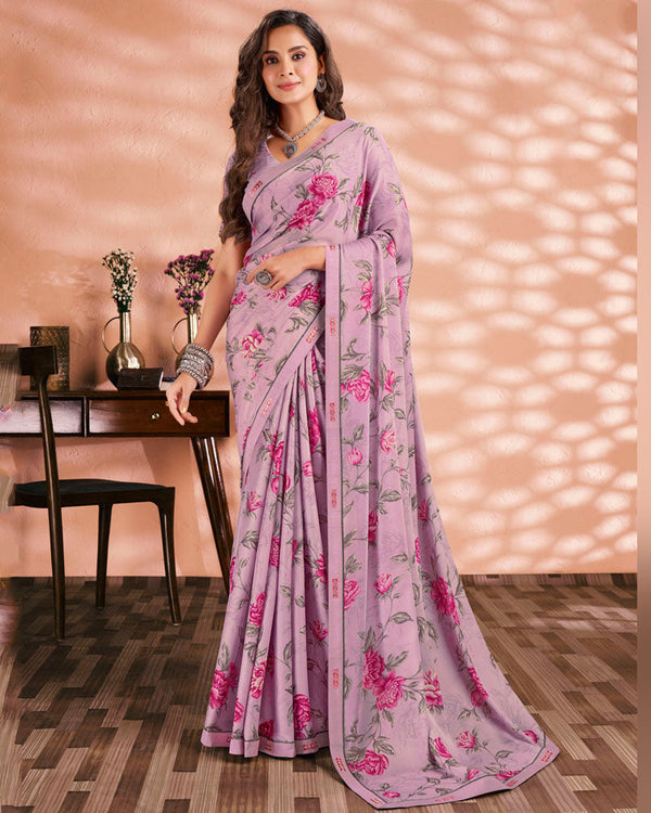 Vishal Prints Mauve Printed Criva Crepe Saree With Fancy Border
