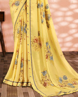 Vishal Prints Light Yellow Printed Criva Crepe Saree With Fancy Border