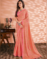 Vishal Prints Dark Pink Printed Criva Crepe Saree With Fancy Border