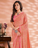 Vishal Prints Dark Pink Printed Criva Crepe Saree With Fancy Border