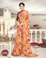 Vishal Prints Pastel Orange Printed Crepe Saree With Border