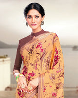 Vishal Prints Pastel Orange Printed Crepe Saree With Border