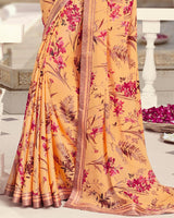 Vishal Prints Pastel Orange Printed Crepe Saree With Border